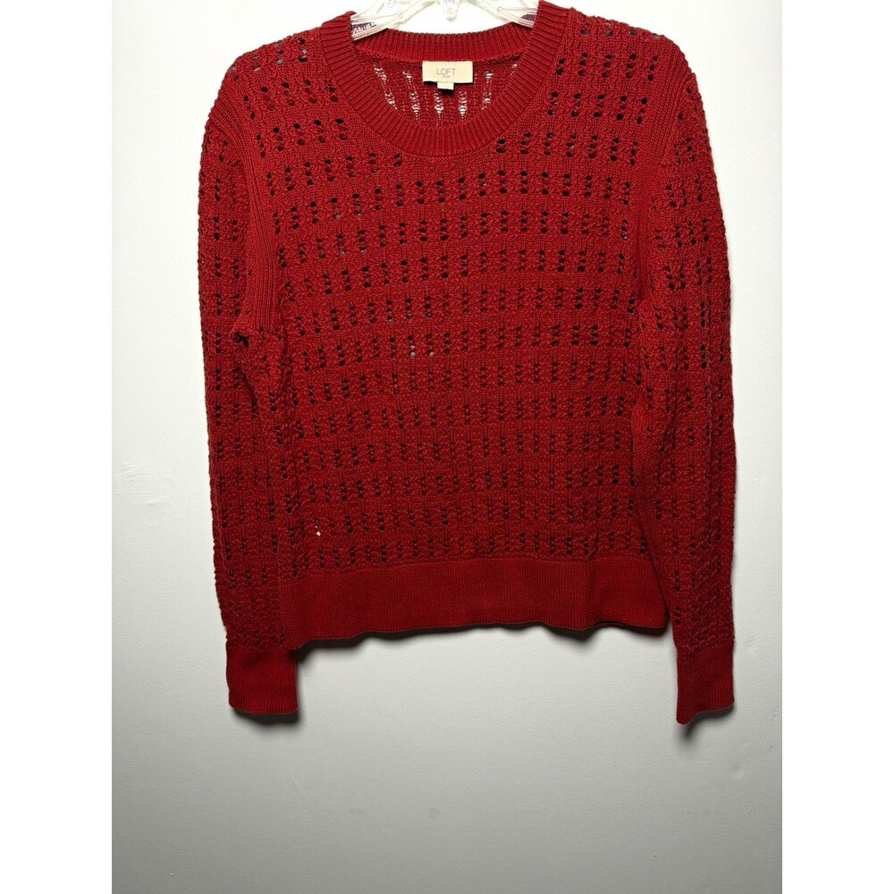 LOFT Outlet Women’s S Rust Open-Knit Cotton Crew Neck Pullover Sweater